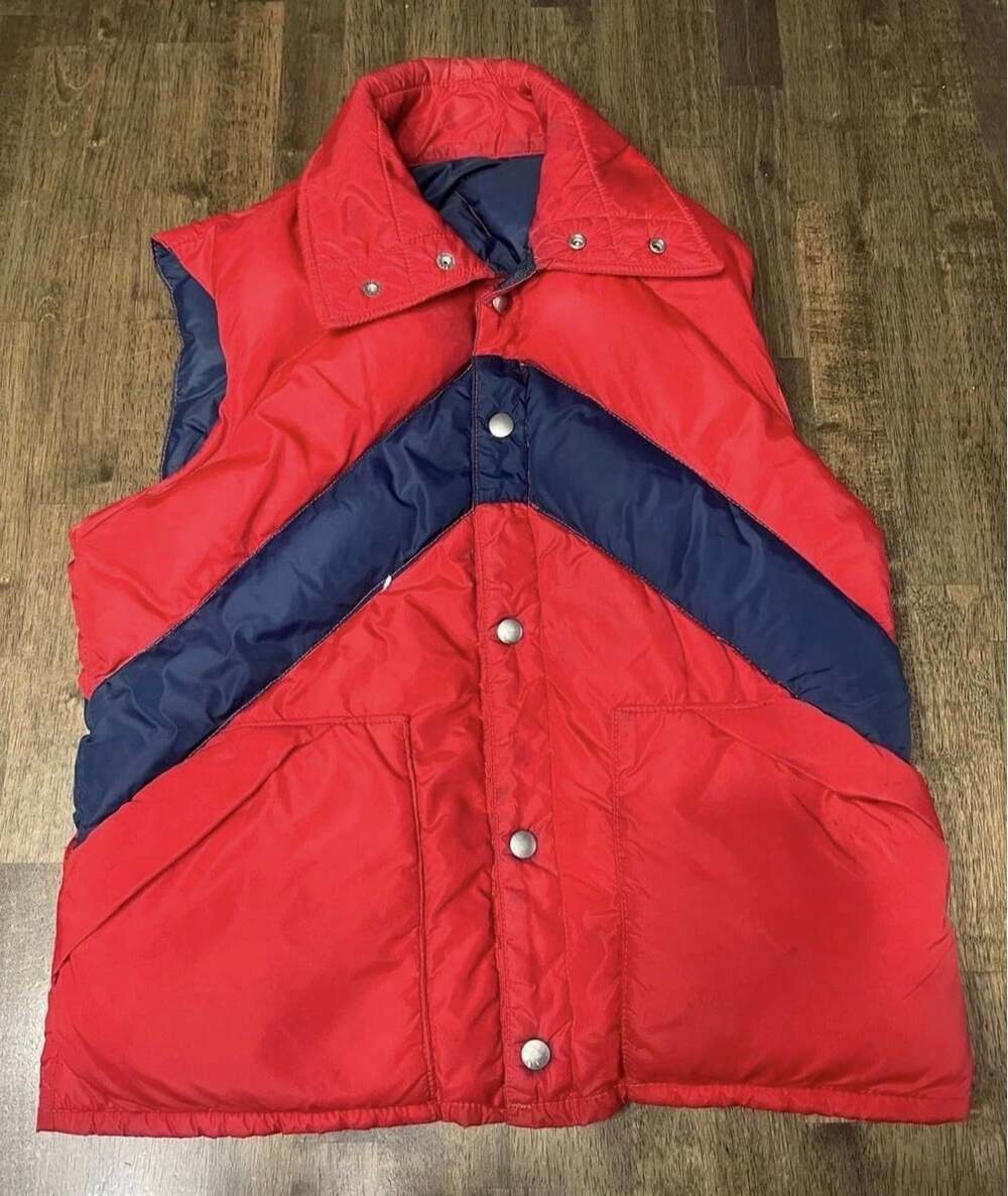 Free Style Puffer Vest Size S Red Blue Vintage Chevron Ski Gilet